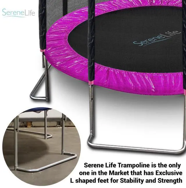 Alt view image 4 of 14 - SereneLife 10 Foot Outdoor Trampoline and Safety Net Enclosure for Kids, Pink