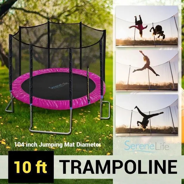 Alt view image 7 of 14 - SereneLife 10 Foot Outdoor Trampoline and Safety Net Enclosure for Kids, Pink