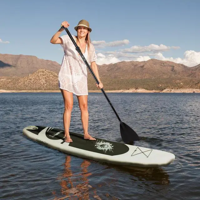 Alt view image 7 of 7 - SereneLife 11 Foot Free Flow Inflatable SUP Stand Up Paddle Board Kit, White