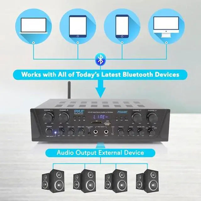 Alt view image 3 of 6 - Pyle PTA44BT.5 Bluetooth Home Audio 500 Watt 4 Channel Amplifier Stereo Receiver