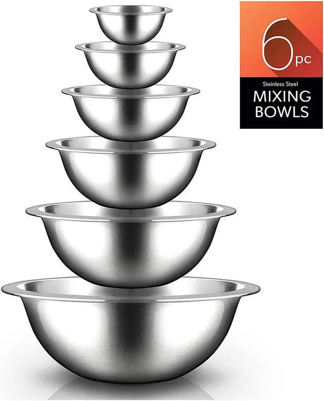 Alt view image 7 of 14 - NutriChef 6 Piece Stainless Steel Home Kitchen Food Prep Mixing Serving Bowl Set