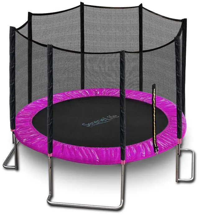 Main image of SereneLife 10 Foot Outdoor Trampoline and Safety Net Enclosure for Kids, Pink