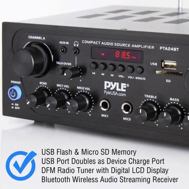 Alt view image 20 of 20 - Pyle PTA24BT 250W 2-Channel Compact Bluetooth Home Audio Amplifier with Stereo Receiver