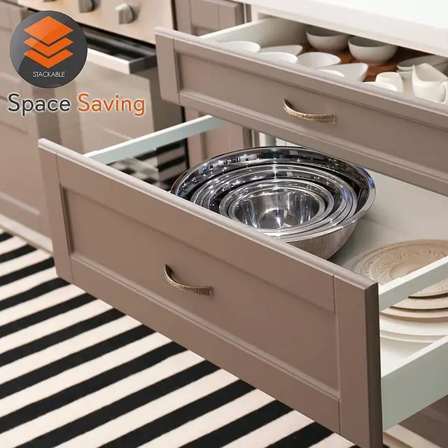 Alt view image 3 of 14 - NutriChef 6 Piece Stainless Steel Home Kitchen Food Prep Mixing Serving Bowl Set