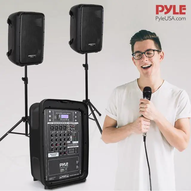 Alt view image 8 of 11 - Pyle PA Speaker DJ Mixer Bundle - 300 W Portable Wireless Bluetooth Sound System