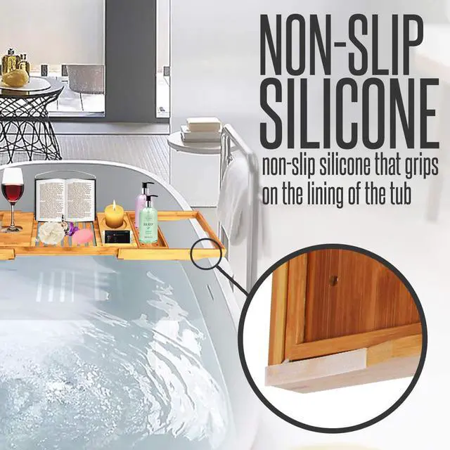 Alt view image 4 of 9 - SereneLife Luxury Bamboo Bathtub Shower Caddy Tray Organizer with Wine Holder