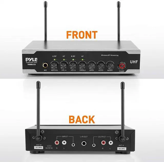 Alt view image 10 of 14 - Portable Uhf Wireless Microphone System - Battery Operated Dual Bluetooth Cordless Microphone Set, Includes 2 Handheld Transmitter Mic, Receiver Base, Aux, Rca, For Pa Karaoke Dj Party - Pyle Pdwm2125