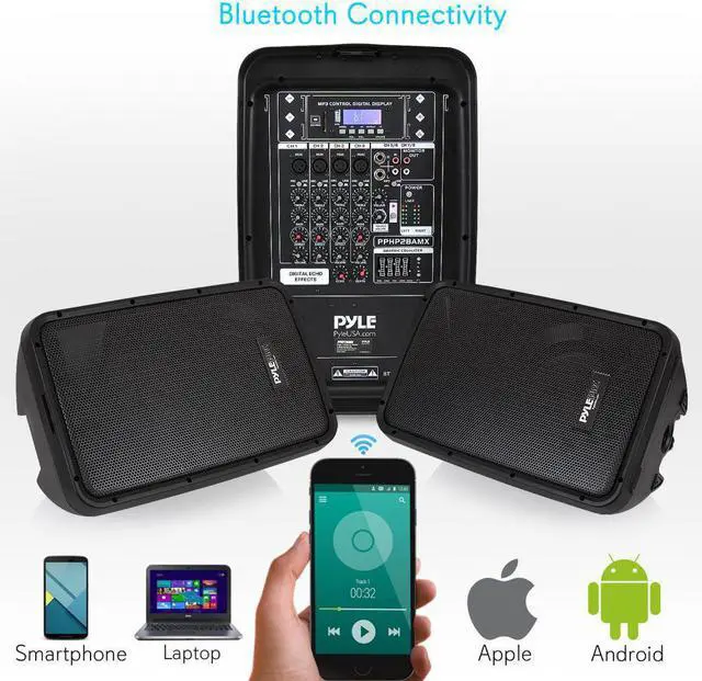 Alt view image 11 of 11 - Pyle PA Speaker DJ Mixer Bundle - 300 W Portable Wireless Bluetooth Sound System