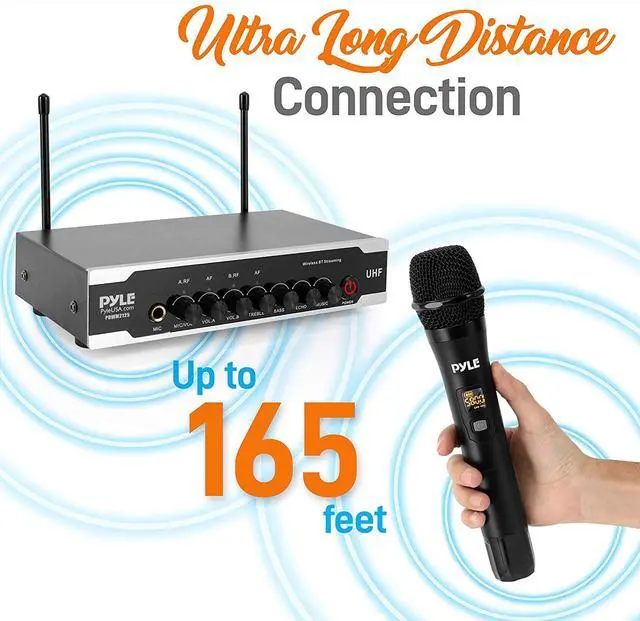 Alt view image 11 of 14 - Portable Uhf Wireless Microphone System - Battery Operated Dual Bluetooth Cordless Microphone Set, Includes 2 Handheld Transmitter Mic, Receiver Base, Aux, Rca, For Pa Karaoke Dj Party - Pyle Pdwm2125