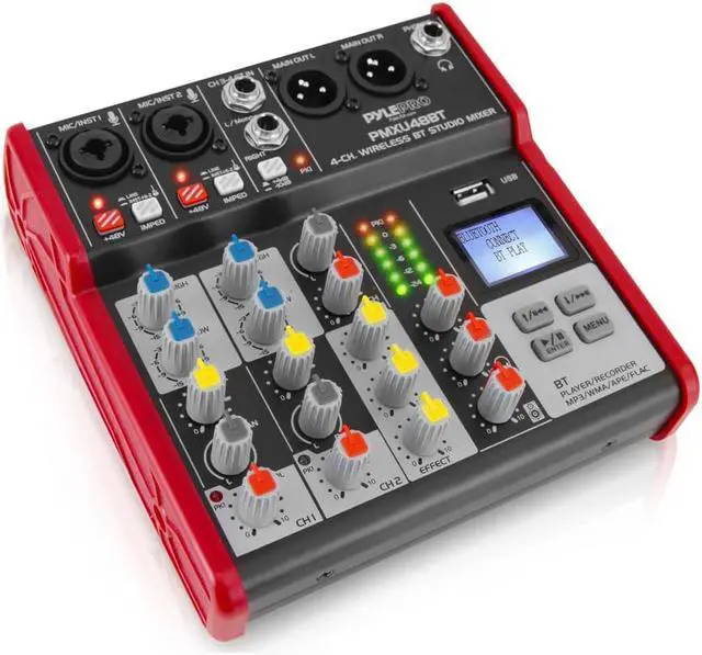 Alt view image 2 of 5 - Studio Audio Sound Mixer Board - 4 Channel Bluetooth Compatible Professional Portable Digital Dj Mixing Console w/ USB Mixer Audio Interface - Mixing Boards For Studio Recording - PylePro PMXU48BT