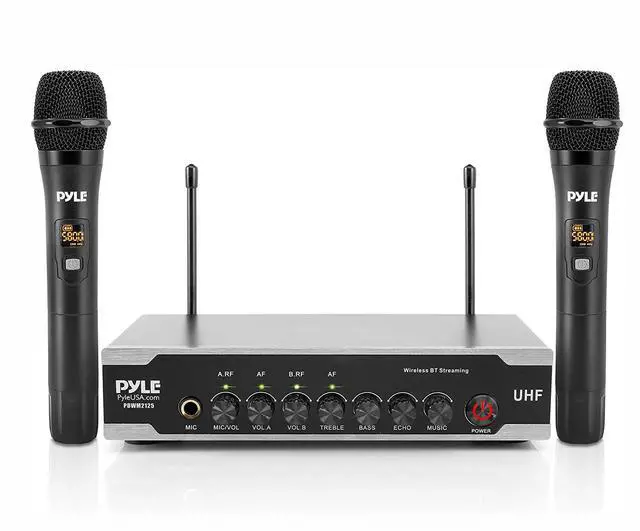 Alt view image 8 of 14 - Portable Uhf Wireless Microphone System - Battery Operated Dual Bluetooth Cordless Microphone Set, Includes 2 Handheld Transmitter Mic, Receiver Base, Aux, Rca, For Pa Karaoke Dj Party - Pyle Pdwm2125