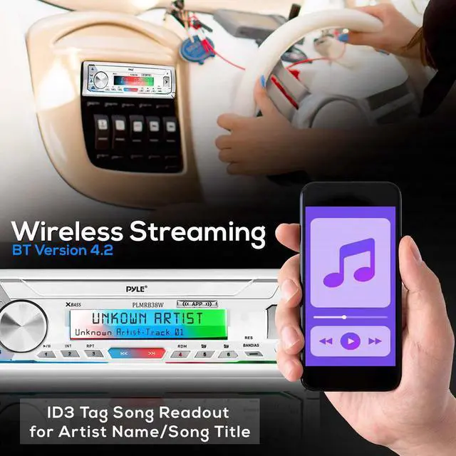 Alt view image 5 of 11 - Pyle PLMRB39W Bluetooth Wireless In Dash Stereo Radio Single DIN Receiver, White