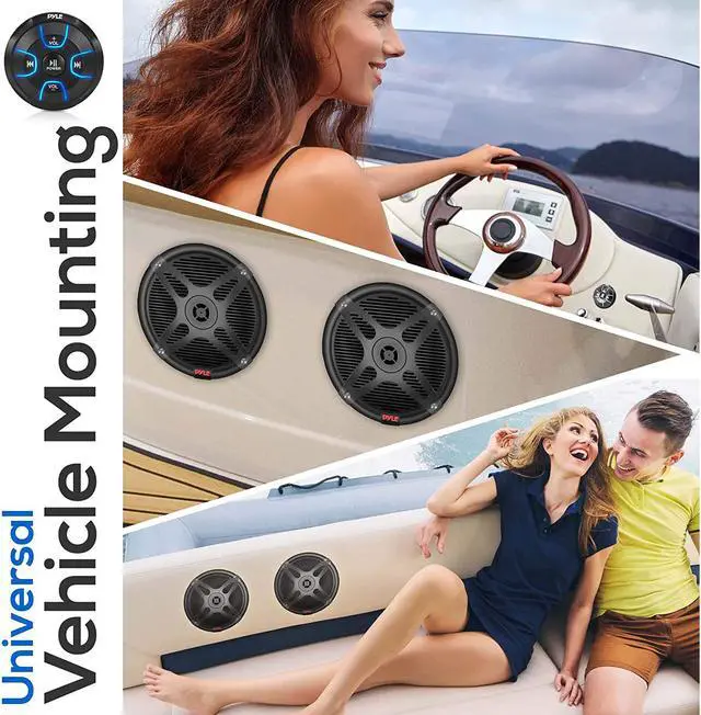 Alt view image 5 of 7 - Pyle PLMRKT8 6.5" Marine Speakers with Bluetooth Remote Control, Black (2 Pack)