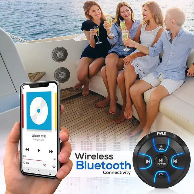 Alt view image 3 of 7 - Pyle PLMRKT8 6.5" Marine Speakers with Bluetooth Remote Control, Black (2 Pack)