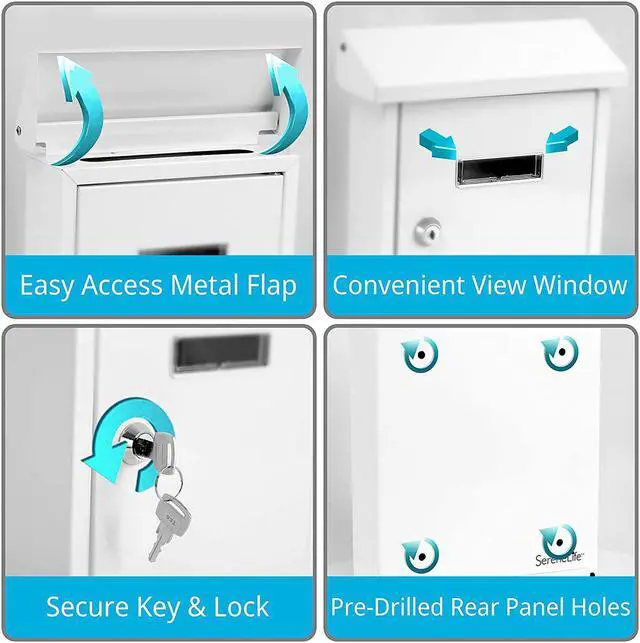Alt view image 5 of 12 - SereneLife SLMAB01 Indoor & Outdoor Wall Mount Locking Mailbox, Galvanized Steel