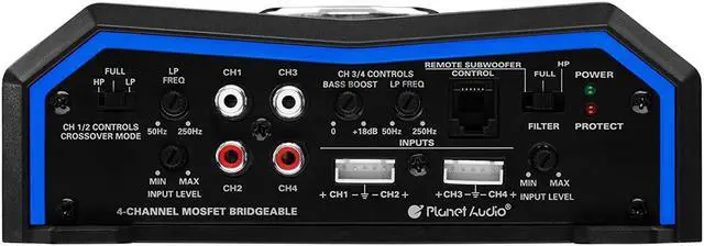 Alt view image 6 of 9 - Planet Audio Pulse 1600 Watt 4 Channel Full Range Class A/B Car Audio Amplifier