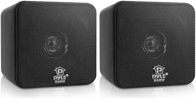 Main image of Pyle PCB4BK 4 Inch 200 Watt Mini Cube Bookshelf Stereo Speakers, Black (2 Pack)