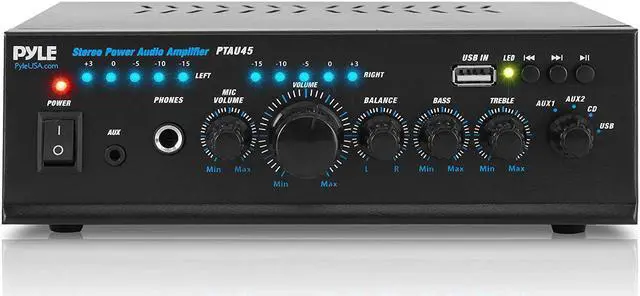 Alt view image 15 of 20 - Home Audio Power Amplifier System - 2X40W Mini Dual Channel Mixer Sound Stereo Receiver Box w/ AUX, Mic Input - For Amplified Speakers, PA, CD Player, Theater via RCA, Studio Use - Pyle PTA2