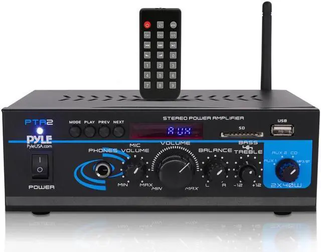 Alt view image 19 of 20 - Home Audio Power Amplifier System - 2X40W Mini Dual Channel Mixer Sound Stereo Receiver Box w/ AUX, Mic Input - For Amplified Speakers, PA, CD Player, Theater via RCA, Studio Use - Pyle PTA2