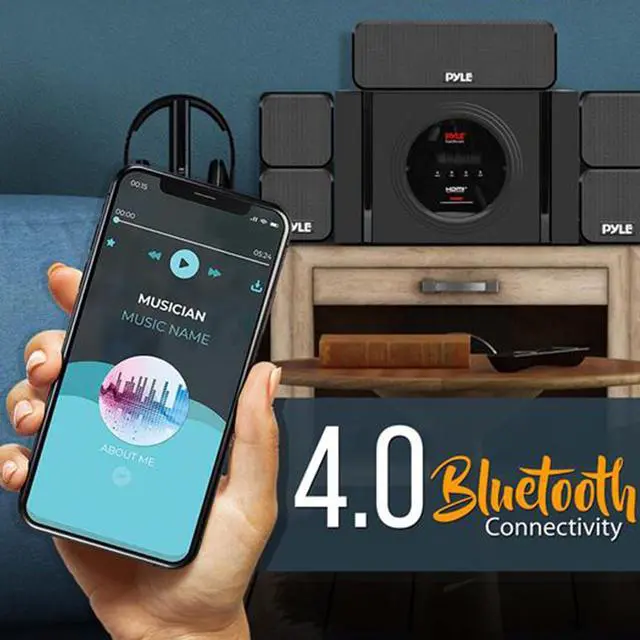 Alt view image 10 of 12 - 5.1 channel home theater speaker system  300w bluetooth surround sound audio stereo power receiver box set w/ builtin subwoofer, 5 speakers, remote, fm radio, rca  pyle pt589bt
