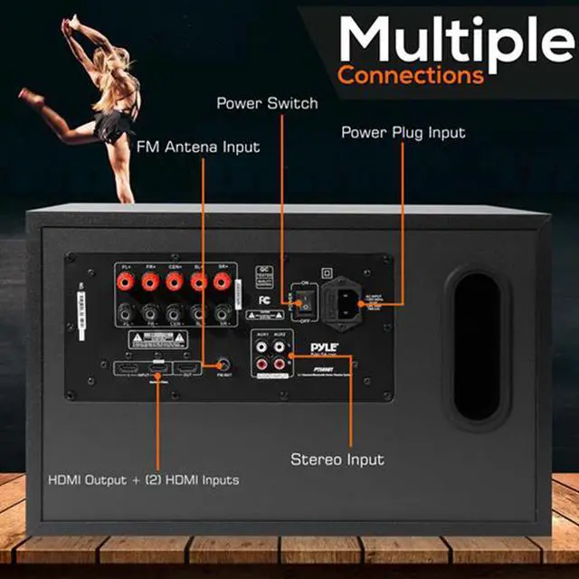 Alt view image 9 of 12 - 5.1 channel home theater speaker system  300w bluetooth surround sound audio stereo power receiver box set w/ builtin subwoofer, 5 speakers, remote, fm radio, rca  pyle pt589bt