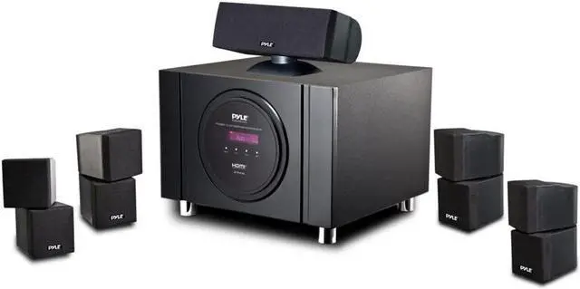 Alt view image 8 of 12 - 5.1 channel home theater speaker system  300w bluetooth surround sound audio stereo power receiver box set w/ builtin subwoofer, 5 speakers, remote, fm radio, rca  pyle pt589bt