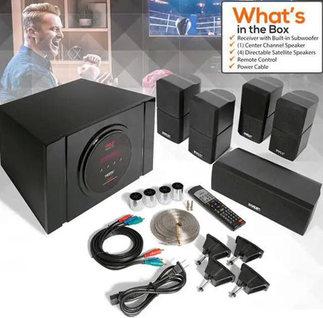 Alt view image 12 of 12 - 5.1 channel home theater speaker system  300w bluetooth surround sound audio stereo power receiver box set w/ builtin subwoofer, 5 speakers, remote, fm radio, rca  pyle pt589bt