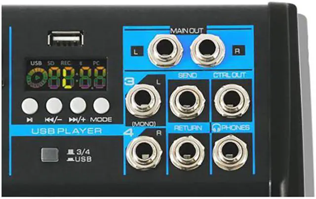 Alt view image 10 of 13 - Pyle Professional Audio Mixer Sound Board Console System Interface 4 Channel Digital USB Bluetooth MP3 Computer Input 48V Phantom Power Stereo DJ Studio Streaming FX 16-Bit DSP processor - (PMXU43BT)