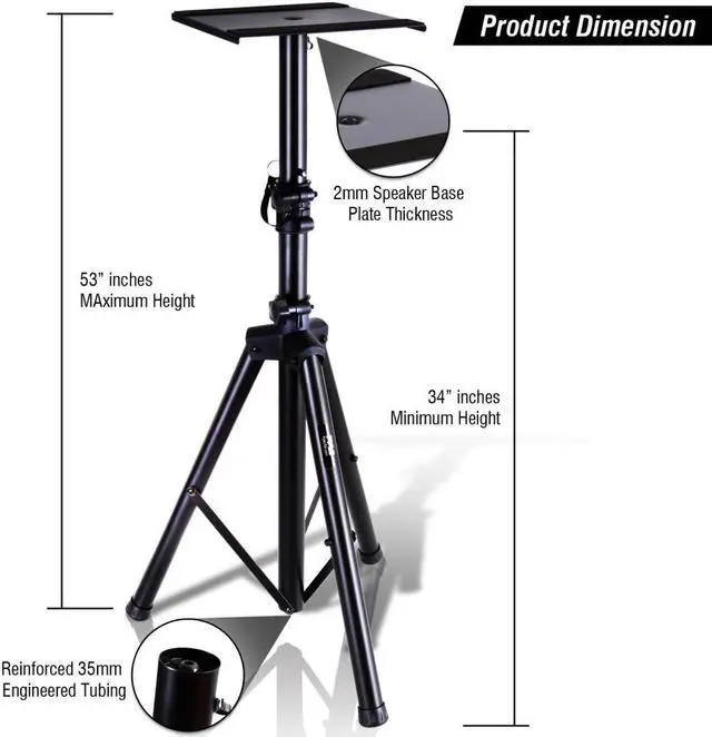 Alt view image 2 of 6 - Pyle PSTND32 Universal Tripod Dual Studio Monitor Speaker Stand Mount Kit, Pair