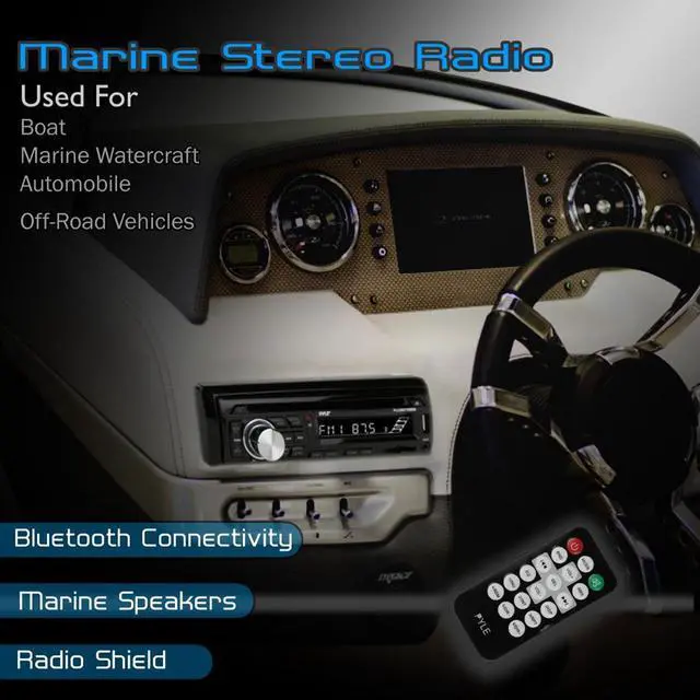 Alt view image 7 of 10 - marine stereo receiver speaker kit  indash lcd digital console builtin bluetooth & microphone 6.5 waterproof speakers 2 w/ mp3/usb/sd/aux/fm radio reader & remote control  pyle plcdbt75mrb