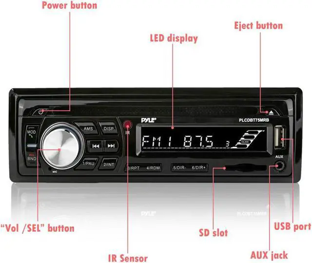 Alt view image 6 of 10 - marine stereo receiver speaker kit  indash lcd digital console builtin bluetooth & microphone 6.5 waterproof speakers 2 w/ mp3/usb/sd/aux/fm radio reader & remote control  pyle plcdbt75mrb