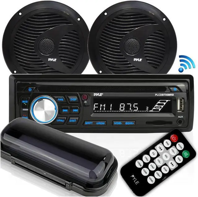 Alt view image 3 of 10 - marine stereo receiver speaker kit  indash lcd digital console builtin bluetooth & microphone 6.5 waterproof speakers 2 w/ mp3/usb/sd/aux/fm radio reader & remote control  pyle plcdbt75mrb