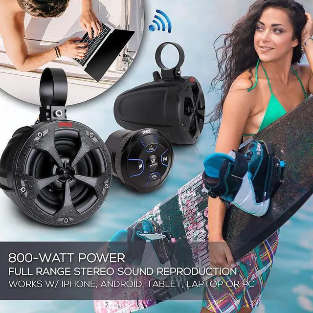 Alt view image 6 of 8 - Pyle PLUTV46BTA 2 Way 4 Inch Off Road Bluetooth 800W Waterproof Marine Speakers