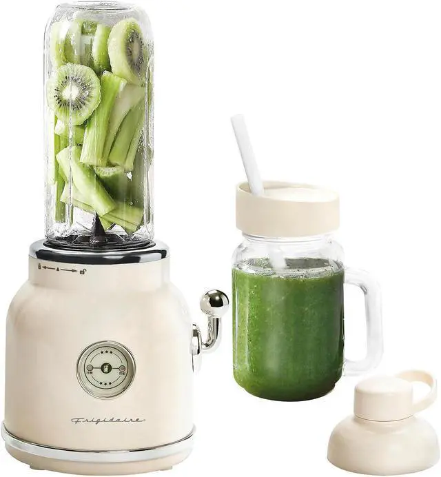 Alt view image 9 of 11 - Frigidaire 20.3oz. 300W Retro Smoothie Maker Blender with Mason Jar - Cream