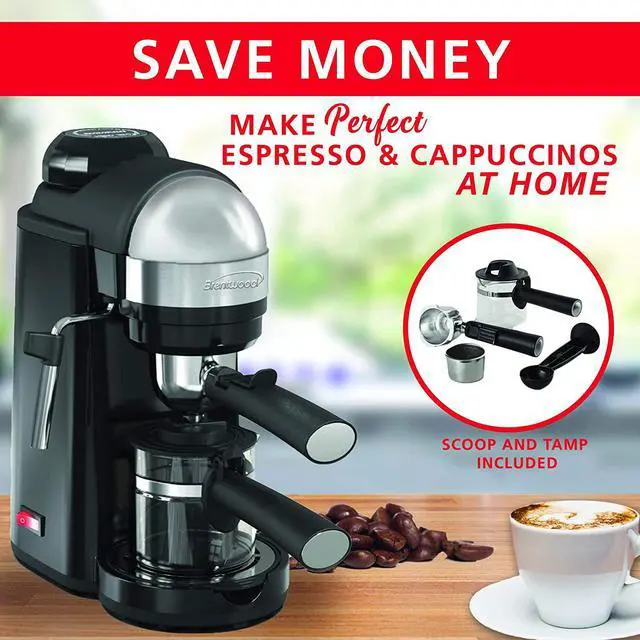Alt view image 9 of 20 - Brentwood 800 Watt Cappuccino Brewer and Espresso Maker w/ Frothing Wand, Black