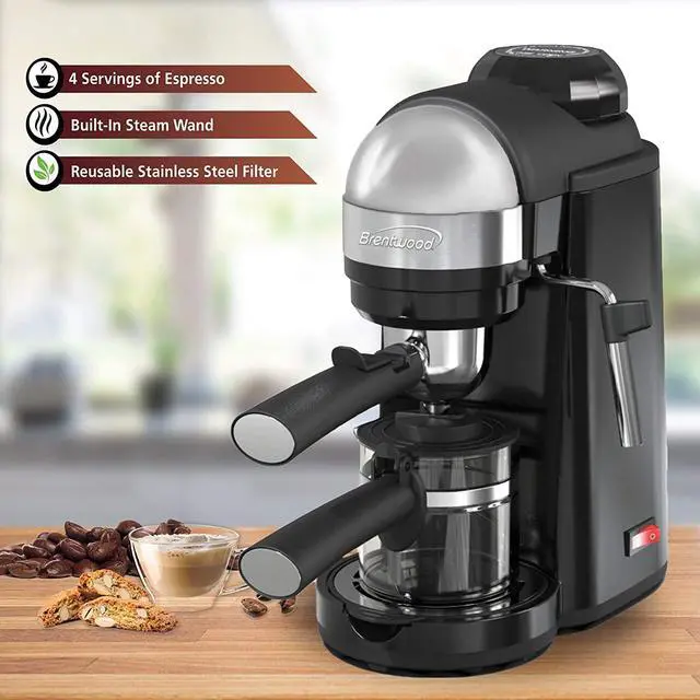 Alt view image 7 of 20 - Brentwood 800 Watt Cappuccino Brewer and Espresso Maker w/ Frothing Wand, Black