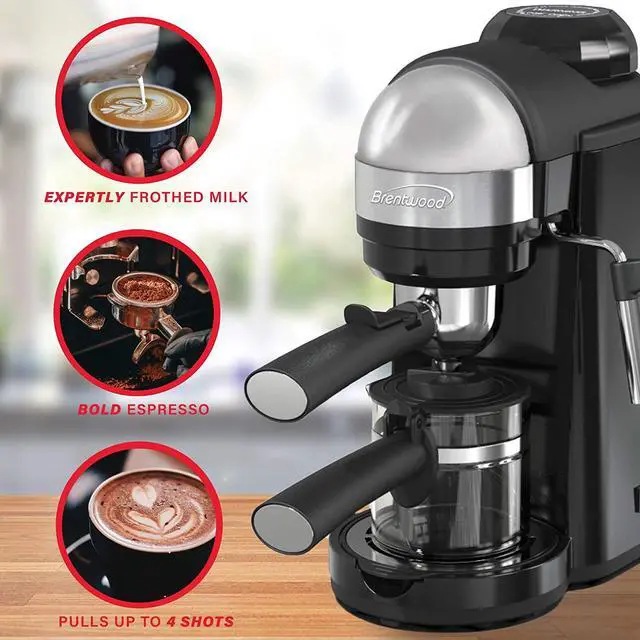 Alt view image 8 of 20 - Brentwood 800 Watt Cappuccino Brewer and Espresso Maker w/ Frothing Wand, Black