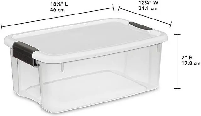 Alt view image 7 of 12 - STERILITE 19849806 Clear/White Storage Tote 18 1/8 in x 12 1/4 in x 7 in H, 1 PK