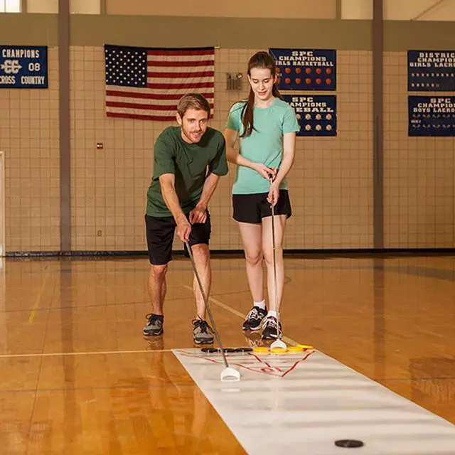 Alt view image 16 of 16 - Champion Sports SBA20 Economy Shuffleboard Set - 15-ft Court - Four 51" Cues - Eight Discs