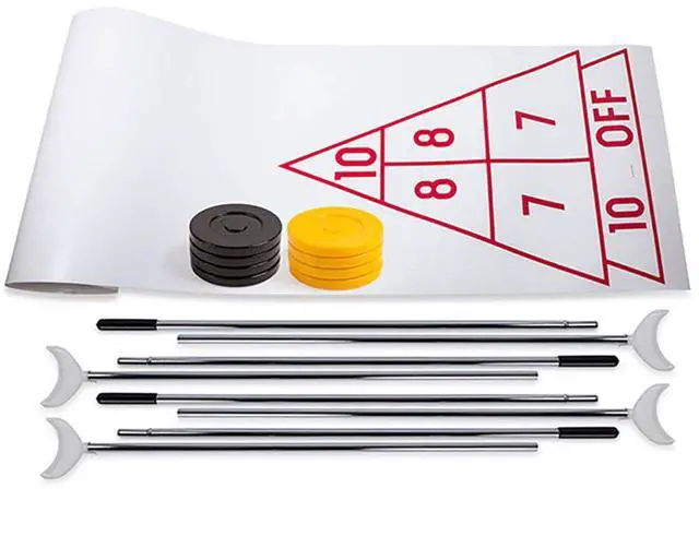 Alt view image 11 of 16 - Champion Sports SBA20 Economy Shuffleboard Set - 15-ft Court - Four 51" Cues - Eight Discs
