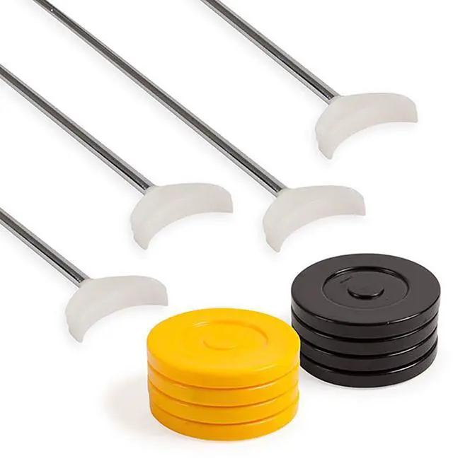 Alt view image 12 of 16 - Champion Sports SBA20 Economy Shuffleboard Set - 15-ft Court - Four 51" Cues - Eight Discs