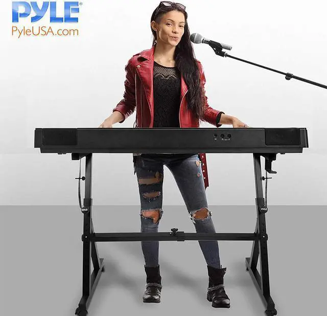 Alt view image 4 of 6 - Pyle Adjustable Height Z Style Organ Keyboard Stand with Locking Wheels, Black