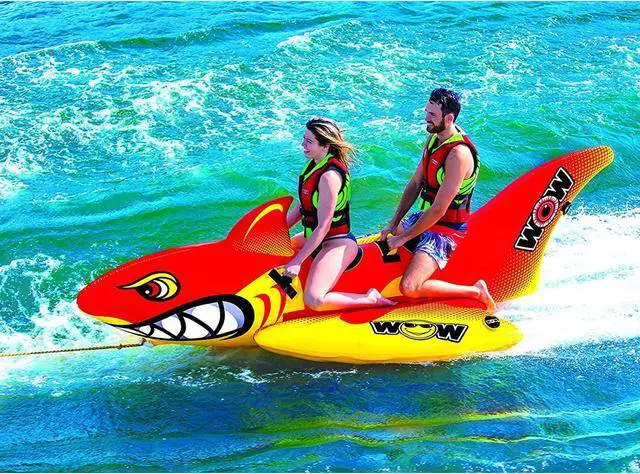 Alt view image 8 of 9 - WOW Watersports Inflatable Big Shark 2 Person Towable Boating Tube w/ Handles