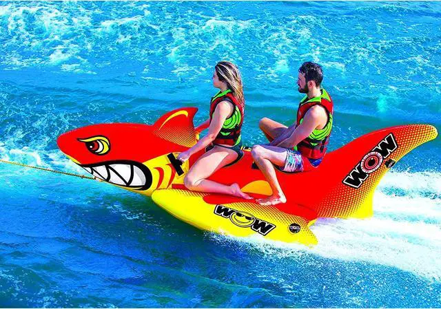 Alt view image 7 of 9 - WOW Watersports Inflatable Big Shark 2 Person Towable Boating Tube w/ Handles
