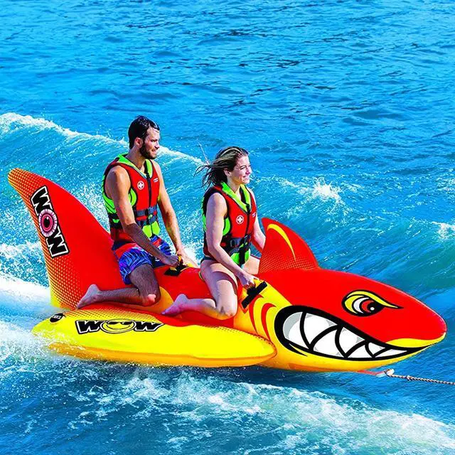 Alt view image 6 of 9 - WOW Watersports Inflatable Big Shark 2 Person Towable Boating Tube w/ Handles