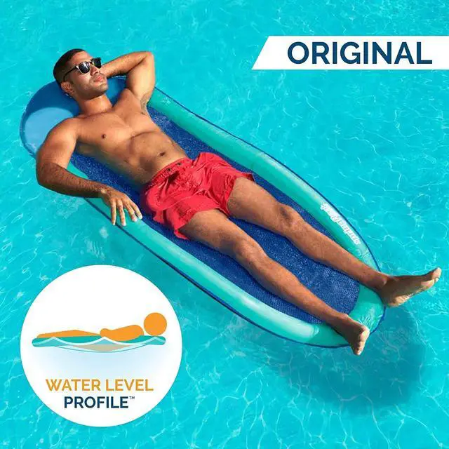 Alt view image 2 of 10 - SwimWays Spring Float Recliner Water Summertime Relaxation Lounge Seat, Aqua