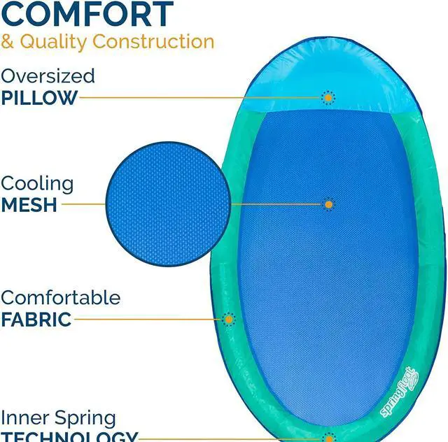 Alt view image 3 of 10 - SwimWays Spring Float Recliner Water Summertime Relaxation Lounge Seat, Aqua