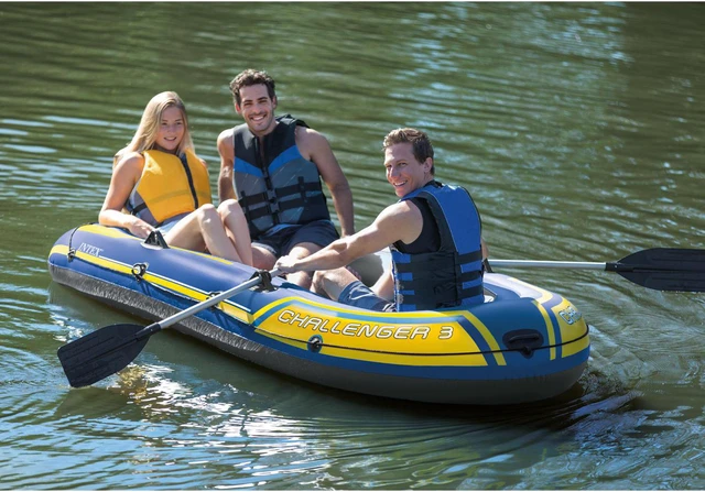 Alt view image 6 of 7 - Intex 68370EP Challenger 3 Inflatable Raft Boat Set With Pump And Oars, Blue