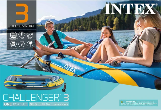 Alt view image 7 of 7 - Intex 68370EP Challenger 3 Inflatable Raft Boat Set With Pump And Oars, Blue