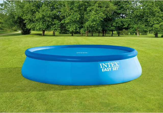 Alt view image 9 of 11 - Intex 15 Foot Round Easy Set Vinyl Solar Cover for Swimming Pools, Blue | 29023E
